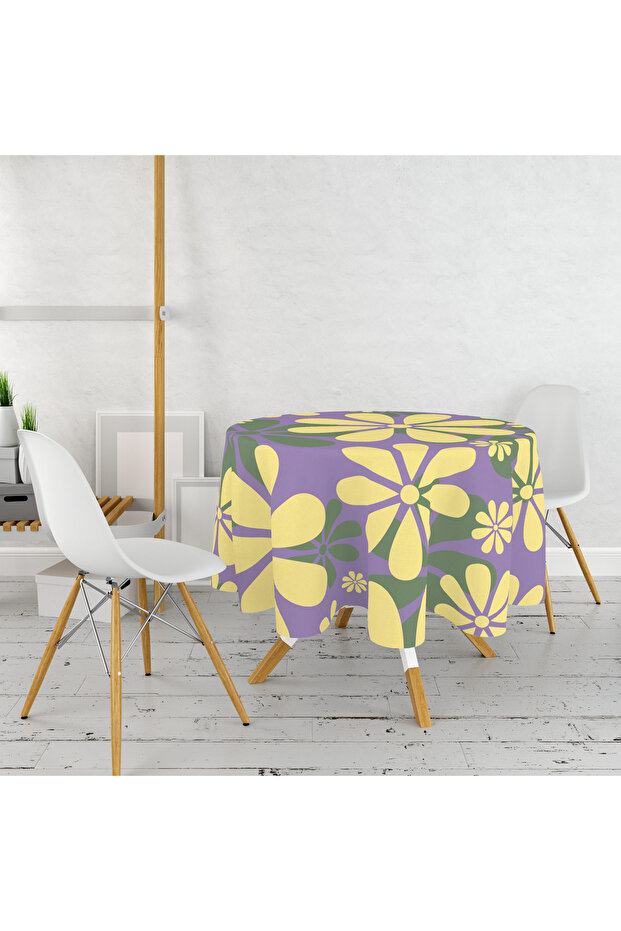 Digital Printed Floral Daisy Round Tablecloth