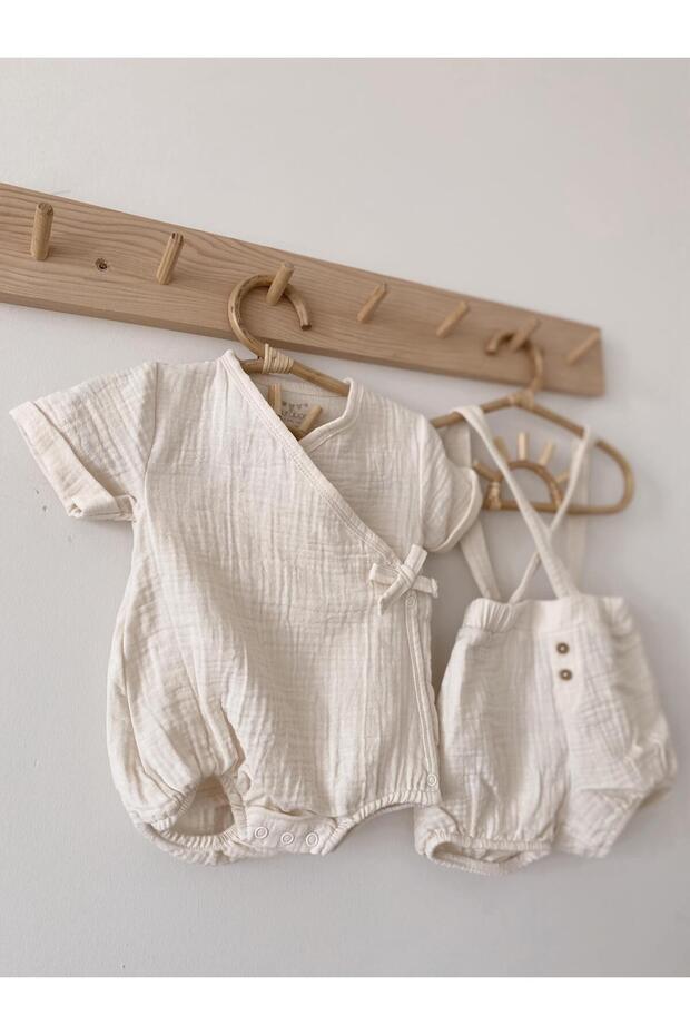 Gots Organic Certified Muslin Kimono Collar Baby Bodysuit
