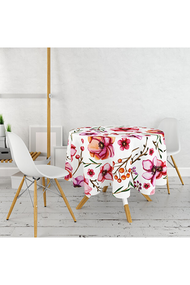 Digital Printed Rose Flower Pattern Round Tablecloth