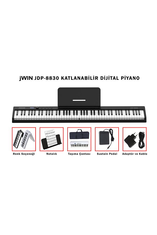 Jdp-8830 Katlanabilir Bluetooth Şarjlı Piyano - Siyah - 1
