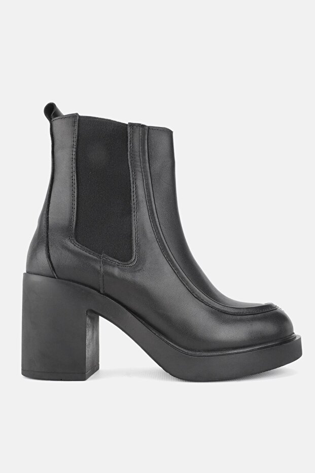 Women's Black Genuine Leather Number 36-41 Thick Heel Chelsea Boots & Booties