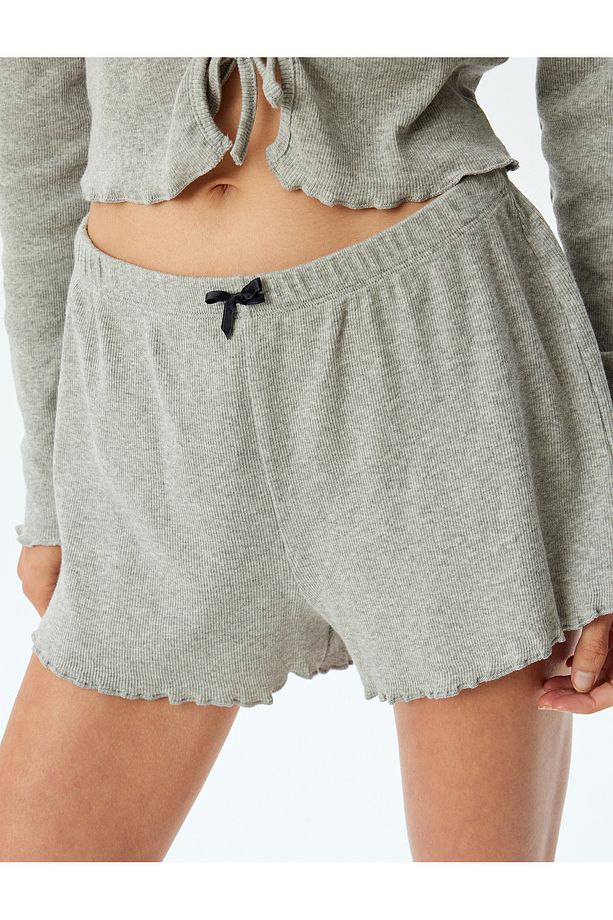 Bağlamalı Yaka Crop Pijama Üstü Örme Pamuklu - 5