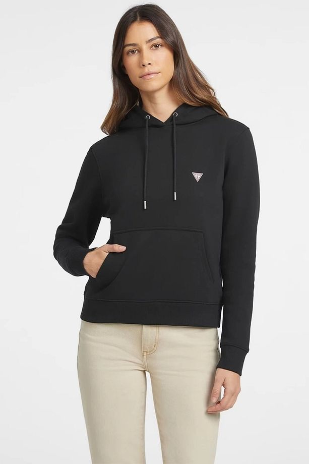 Jeans Kadın Polarlı Logolu Kapüşonlu Siyah Sweatshirt - 2