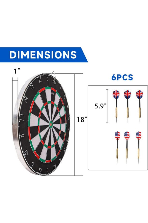 18inç Premium Dart Tahtası Seti, 6 Metal Dart ile Çift Taraflı, Uluslararası Standart Ebat - 2