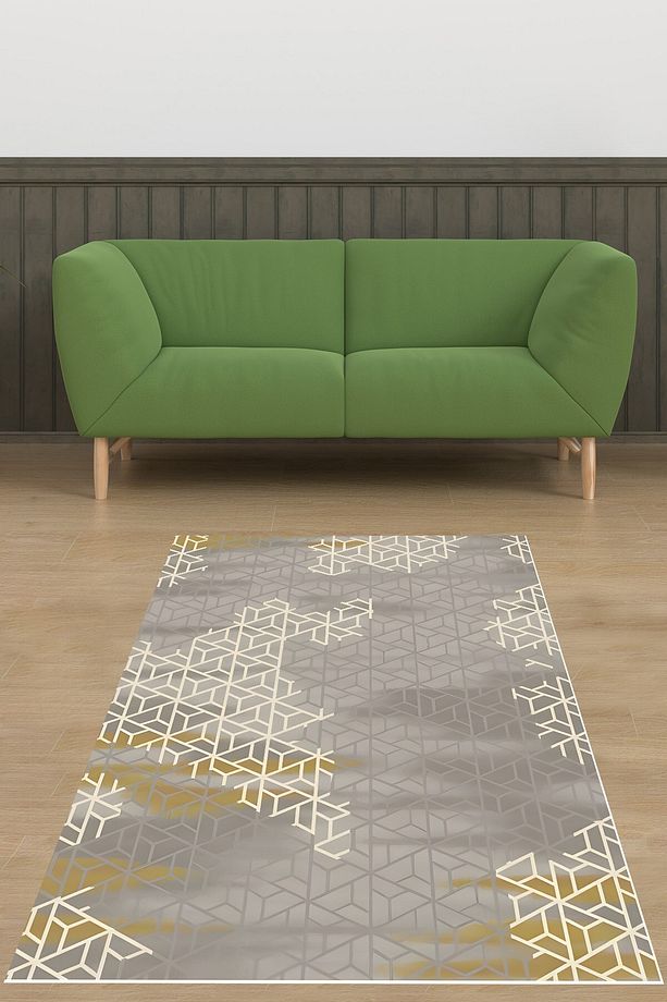 Geometrik Petek Desenli Minimal Yıkanabilir Kaymaz Taban Leke Tutmaz Salon Halısı Yoluk - 1