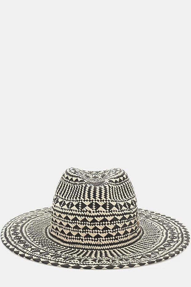 Women's Geometric Patterned Straw Hat Aw9495Cot01-Bla - 1