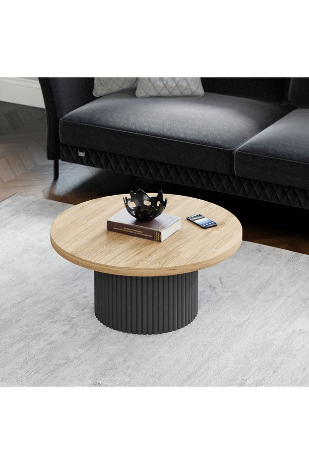 DSC DESİNG  Bohem Modern Yuvarlak Orta Sehpa ÇAP 80 cm ANTRASİT-AHSAP - 2