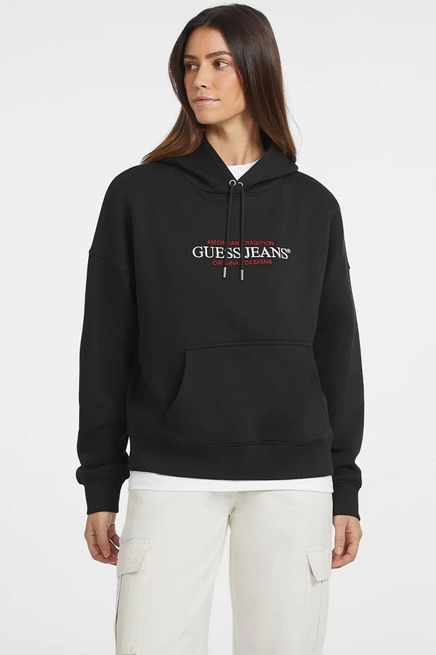 Jeans Kadın Kapüşonlu Oversize Siyah Sweatshirt - 2