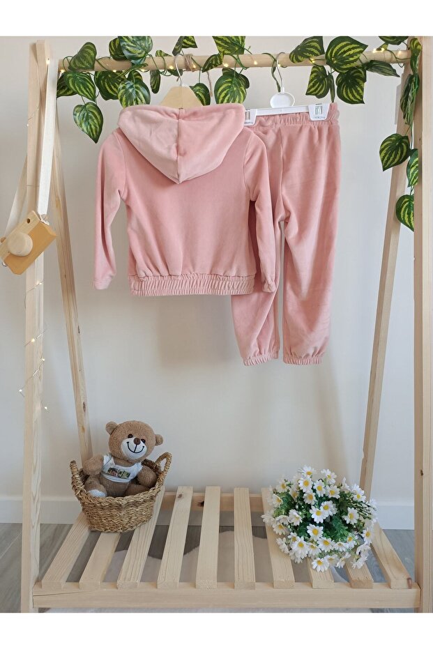 Hooded Velvet Bottom Top Double Set - 8