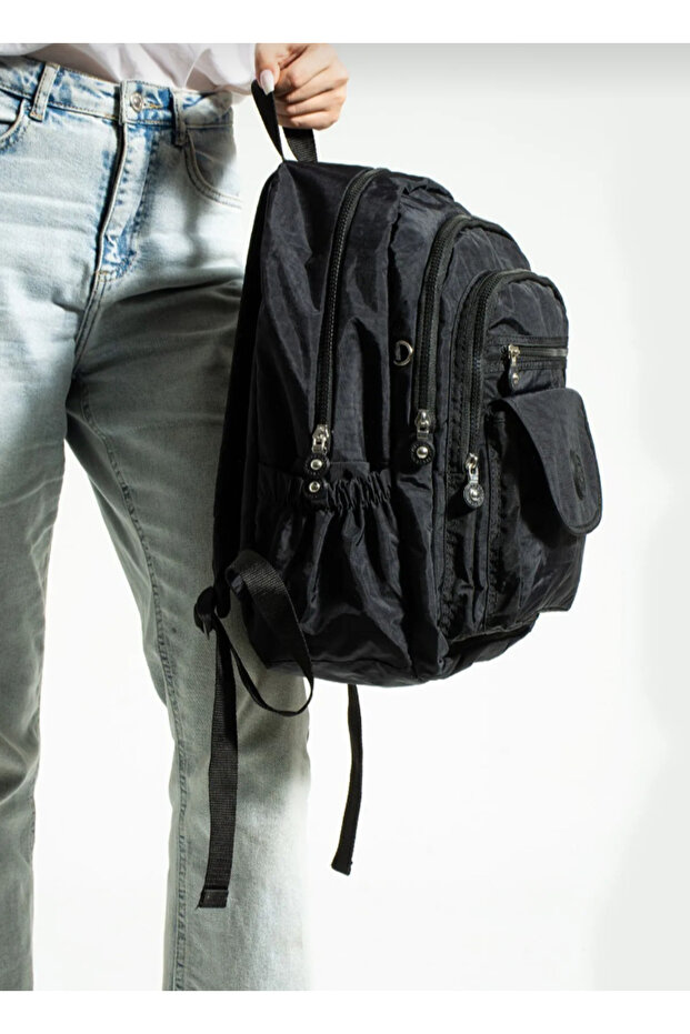 حقيبة ظهر ميجا سوداء متعددة الأقسام مناسبة للمدرسة والاستخدام اليومي - 4