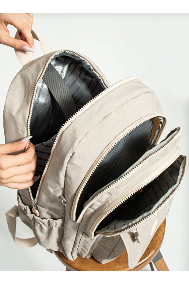 Mega Beige Multi-Compartment Backpack Suitable for School and Daily Use - 2