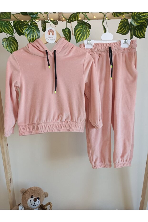 Hooded Velvet Bottom Top Double Set - 5
