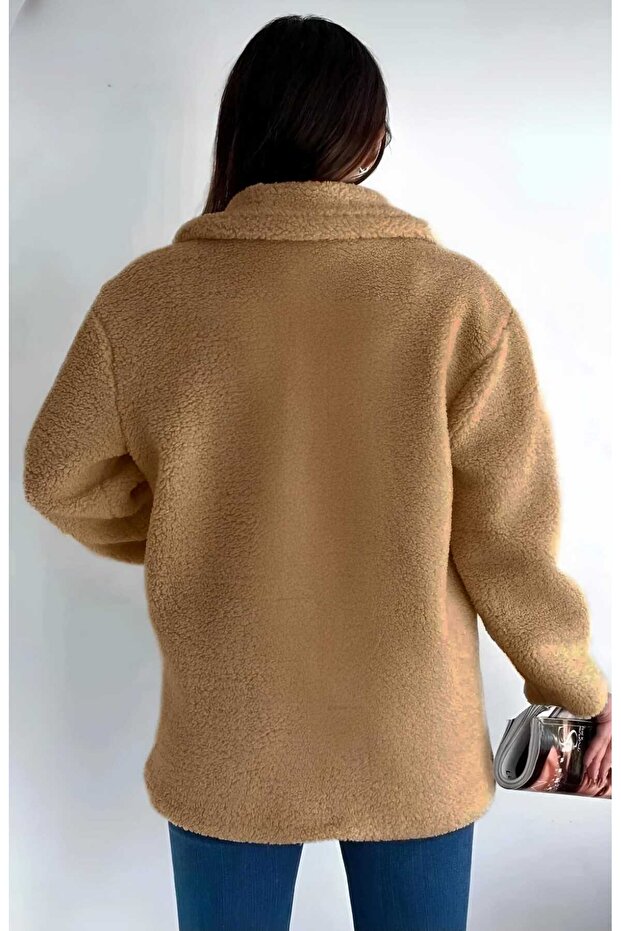 Lined Buttoned Plush Coat - 2