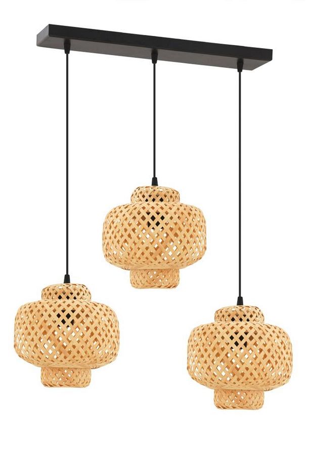 İstanbul Avize Rattan 3'lü Sıralı Siyah Kasalı Sarkıt Bohem,İskandinav,Hasır Avize - 1