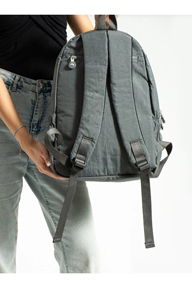 Gray Water Resistant Crinker Fabric Multi-Compartment Backpack - 2