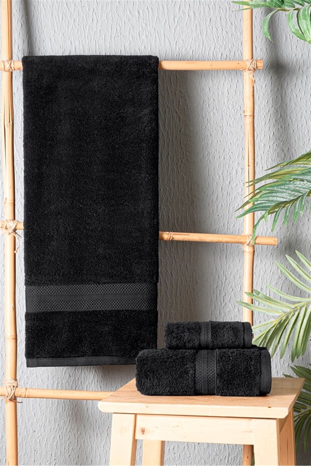 Neşe Home Mallorca 3-Piece Black Towel Set – 100% Cotton, Soft and Absorbent