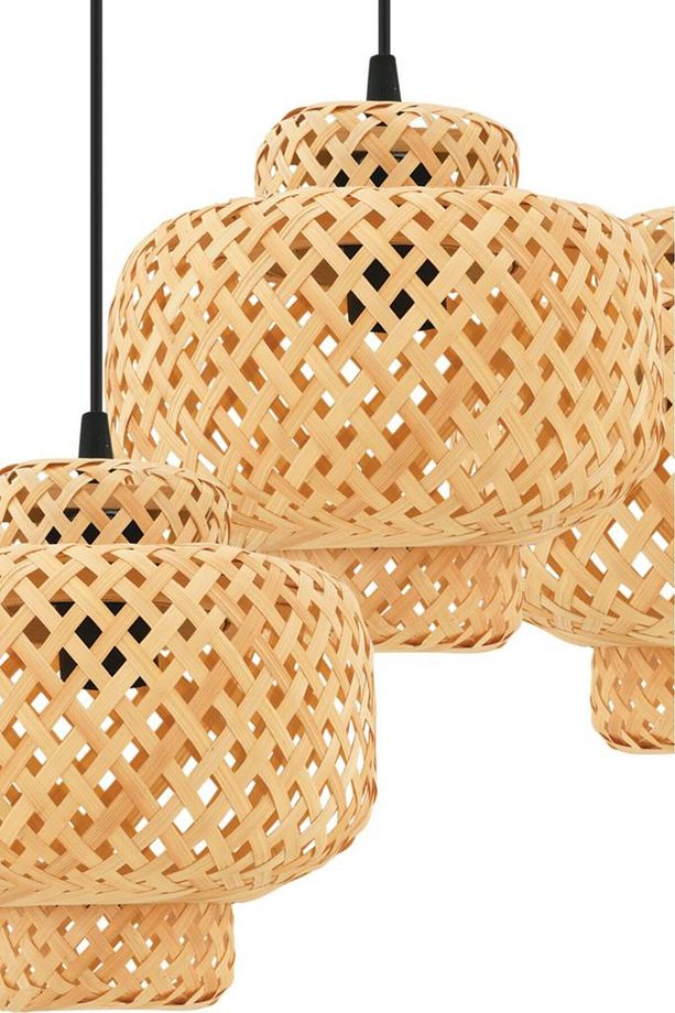 İstanbul Avize Rattan 3'lü Sıralı Siyah Kasalı Sarkıt Bohem,İskandinav,Hasır Avize - 2