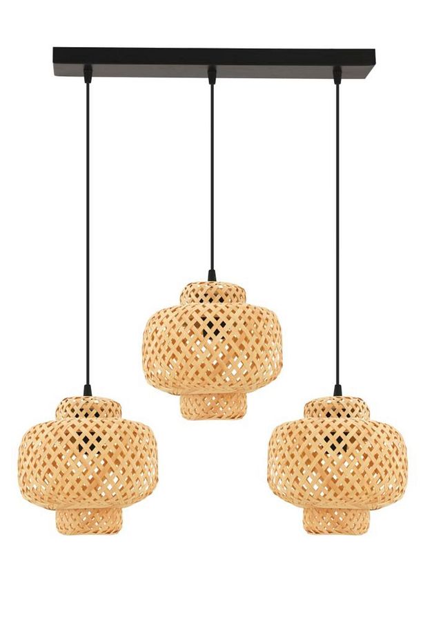 İstanbul Avize Rattan 3'lü Sıralı Siyah Kasalı Sarkıt Bohem,İskandinav,Hasır Avize - 5