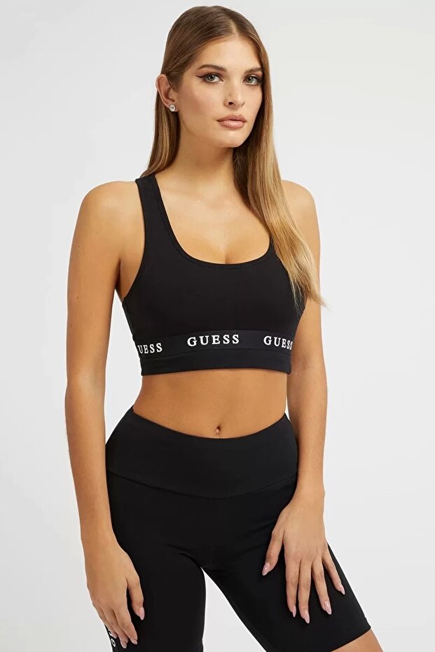 Women's Black Logo Aline Sports Bra