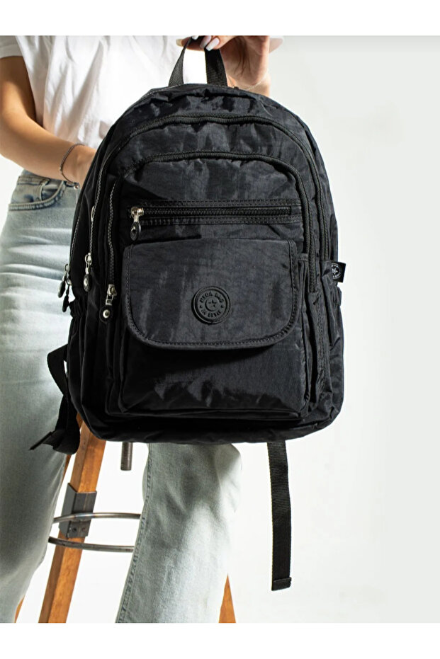 حقيبة ظهر ميجا سوداء متعددة الأقسام مناسبة للمدرسة والاستخدام اليومي - 3