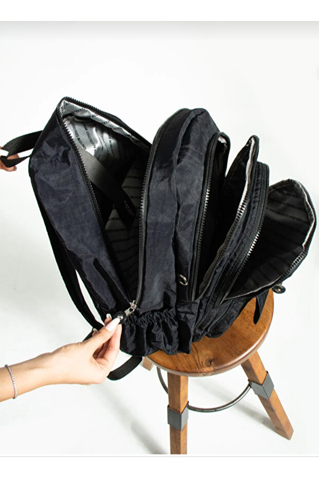 حقيبة ظهر ميجا سوداء متعددة الأقسام مناسبة للمدرسة والاستخدام اليومي - 2