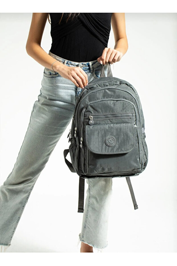 Gray Water Resistant Crinker Fabric Multi-Compartment Backpack - 3