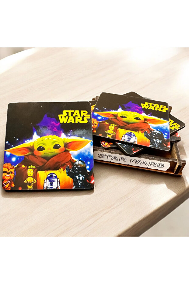 Coaster Set of 4 Boxed Wooden Star Wars Yoda