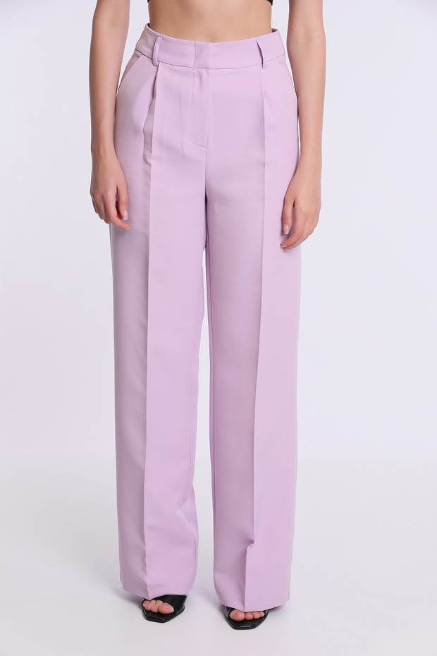 Pileli Polyester Elastan Kumaş Pantalon - 1