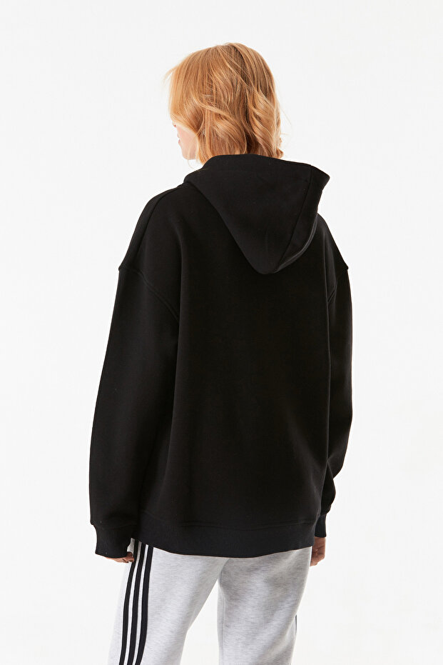 Basic Fermuarlı Kapüşonlu Oversize Sweatshirt - 6