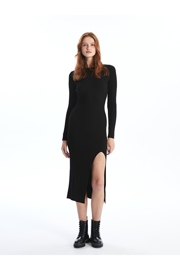Bisiklet Yaka Kadın Triko Elbise - 1