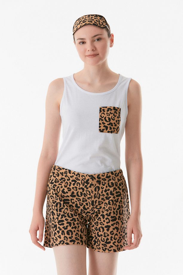 Leopar Desenli Şortlu Pijama Takımı - 4