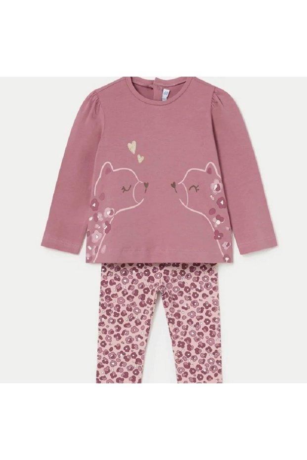 Baby Girl Printed Leggings T-Shirt Set Dusty Rose 2714