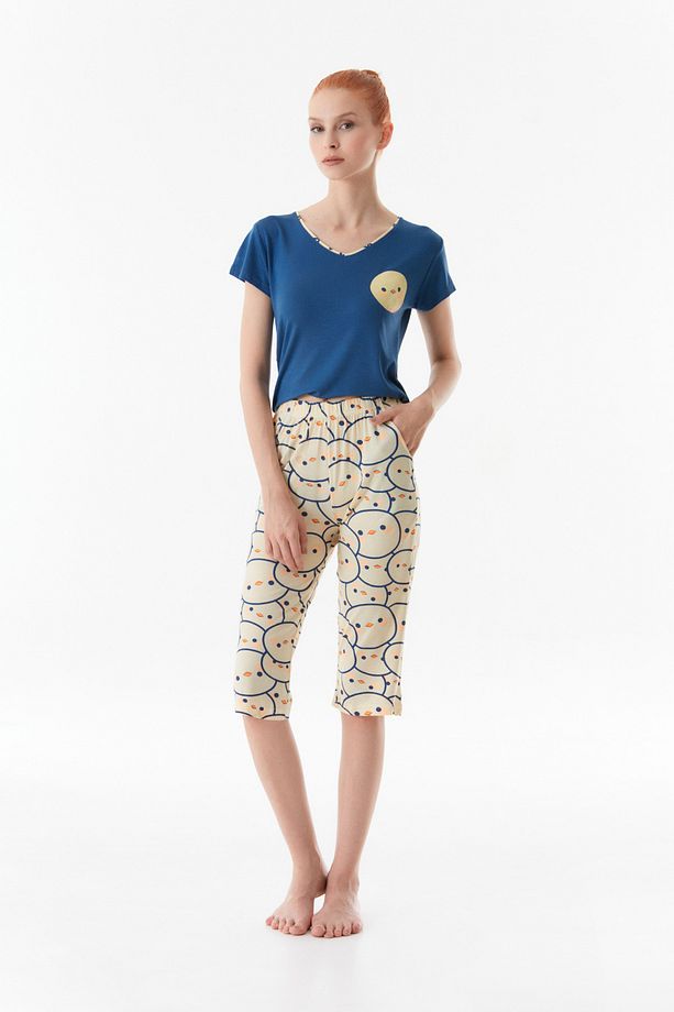 Civciv Baskılı Bisiklet Yaka Pijama Takımı - 6