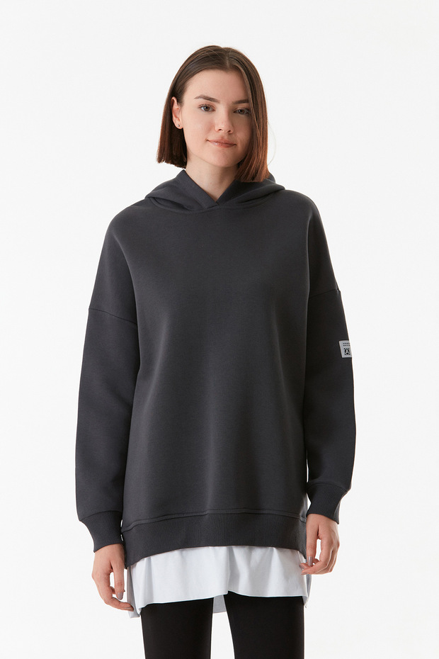 Basic Kapüşonlu Oversize Sweatshirt - 1