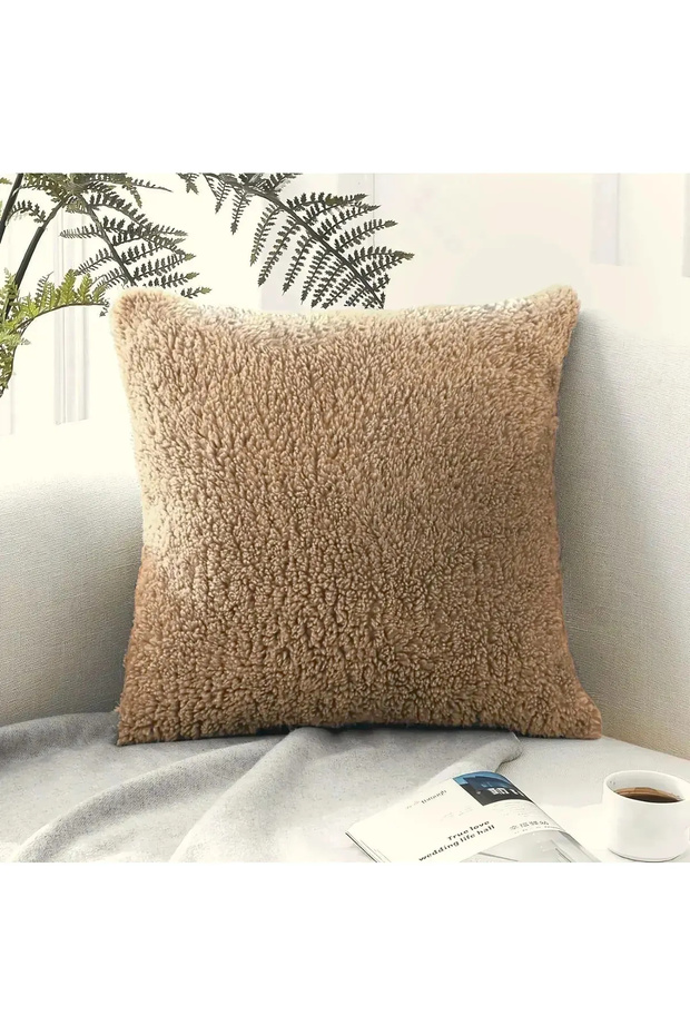 Plush Teddy Puffy Decorative Pillow Cushion Cover Brown 43x43