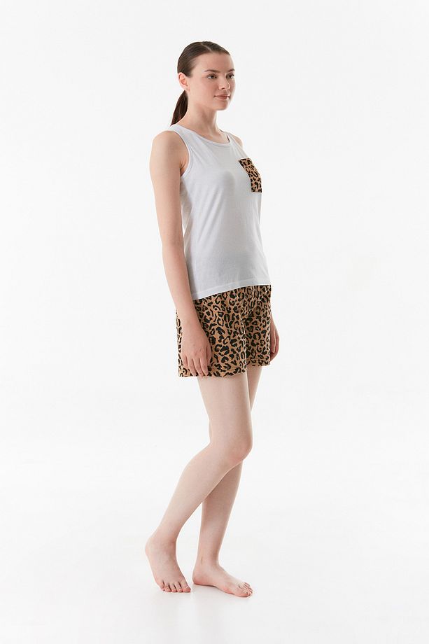 Leopar Desenli Şortlu Pijama Takımı - 6