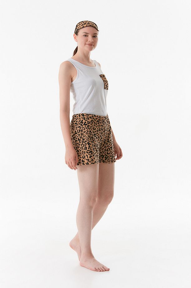Leopar Desenli Şortlu Pijama Takımı - 7