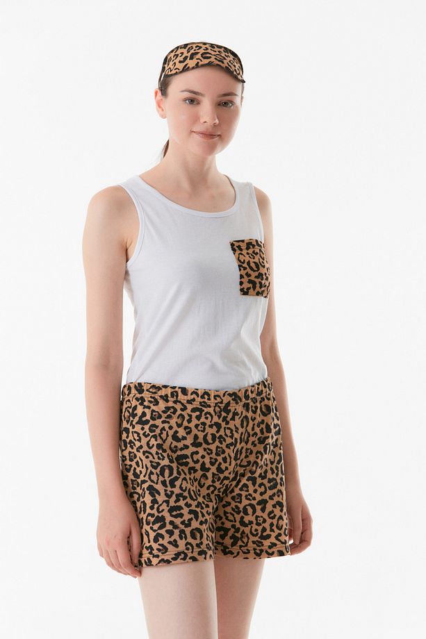 Leopar Desenli Şortlu Pijama Takımı - 8