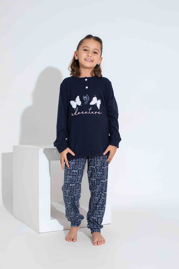 Kız Çocuk  Termal Uzun Kollu  Kumaş Kışlık Sıcak Tutan Pijama Takımı - 2
