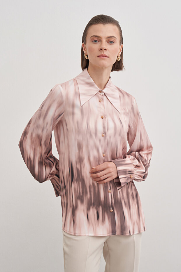 بلوزة منقوشة بياقة متوافقة - 1