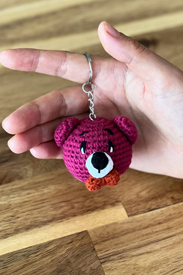 Amigurumi Keychain Claret Red Handmade Knitted Accessory Organic Teddy Bear Bag Ornament (1 Pc)