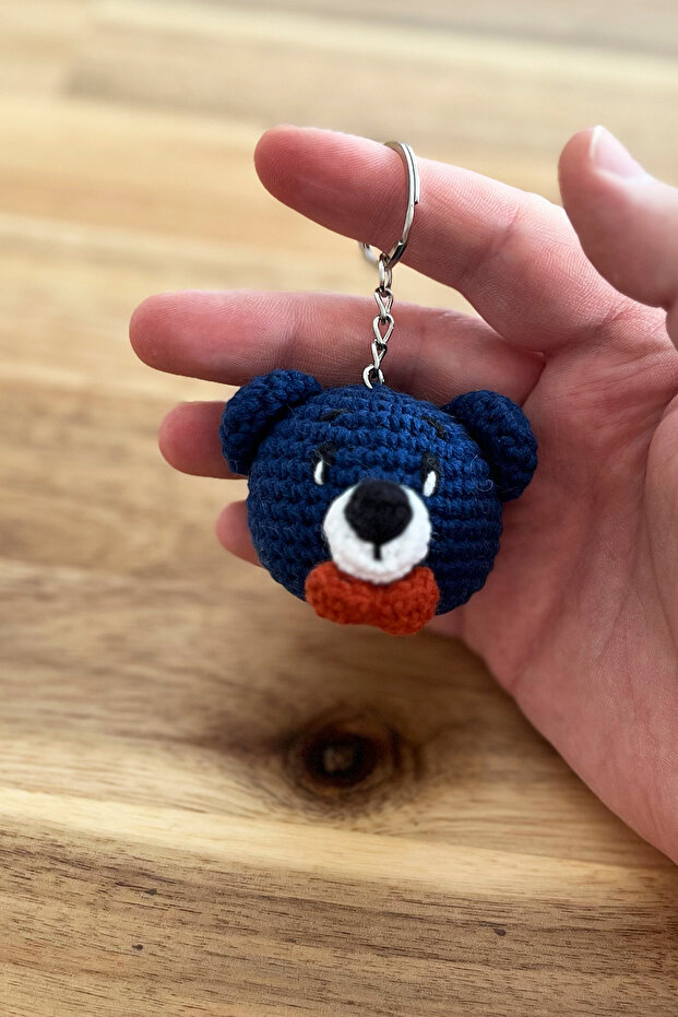 Amigurumi Keychain Navy Blue Handmade Knitted Accessory Organic Teddy Bear Bag Ornament (1 Pc)