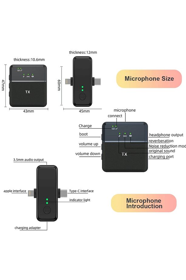 SX31 Kablosuz Yaka Mikrofonu 3 in1 Iphone type-c ve Jack Uyumlu Gürültü Azaltma Özellikli - 5