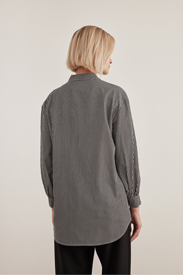 Yaka İşlemeli Çizgili Bluz - 6