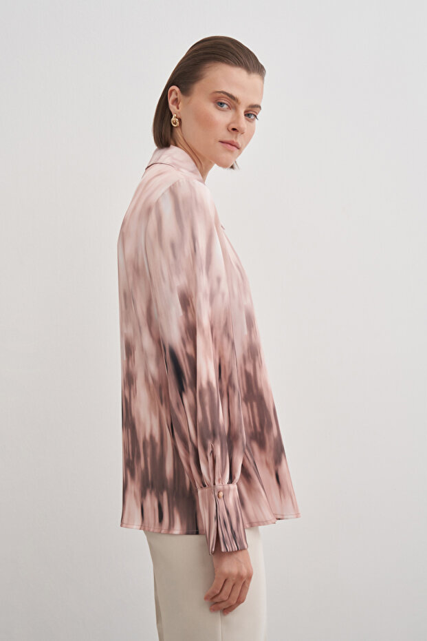 بلوزة منقوشة بياقة متوافقة - 5