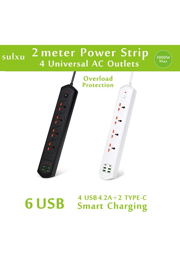 Aşırı yük koruması evrensel 4AC çıkışları, 2 tip-c şarj ile çoklu USB güç soketi priz - 3