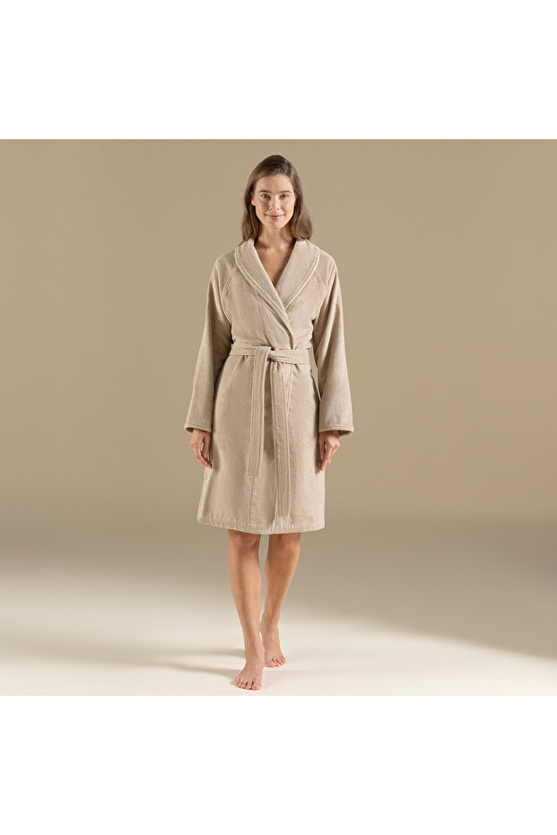 Solid Unisex Bornoz Koyu Bej - 3