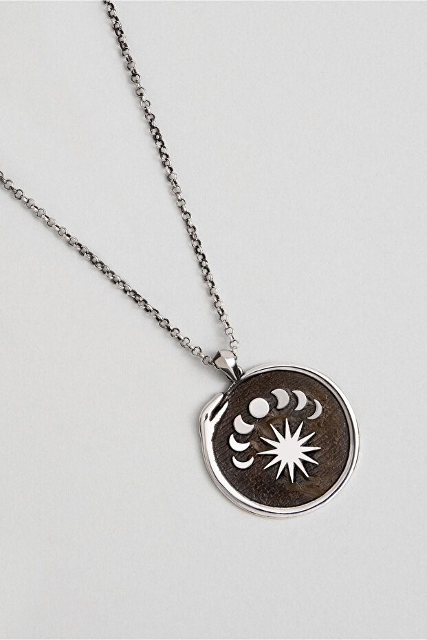 Solar Eclipse 65 cm Silver Men's Necklace - 5