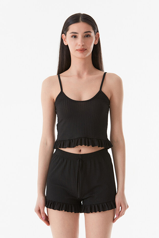 Basic Askılı Fırfırlı Şortlu Takım - 8