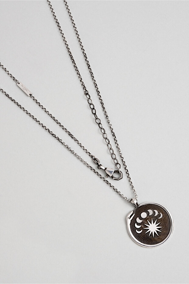 Solar Eclipse 65 cm Silver Men's Necklace - 1